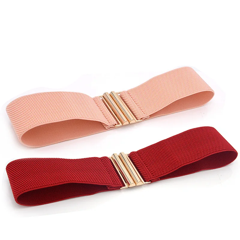 Gold Metal Buckle Fabric Cummerbunds Strap Wide Corset Belt Solid Color Female Apparel Accessories Elastic Waist Belt For Women