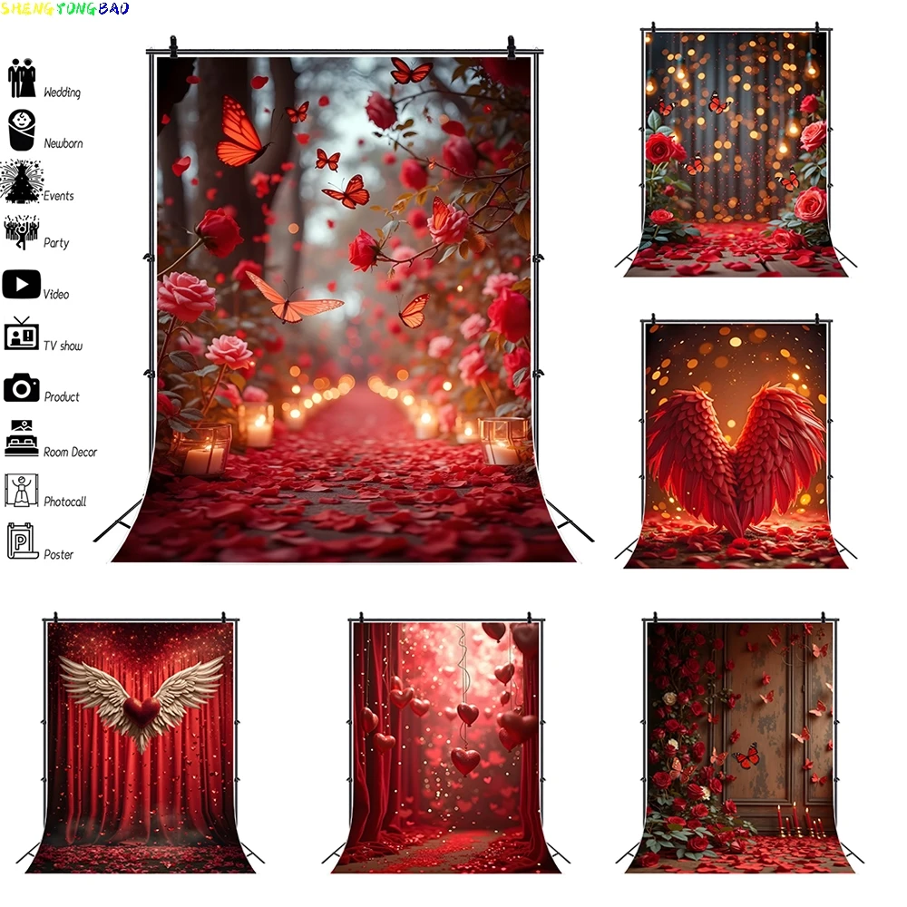 

Red Wing Hearts Wedding Portrait Photography Background Roses Valentine's Day Birthday Party Backdrop Photo Studio Shooting Prop