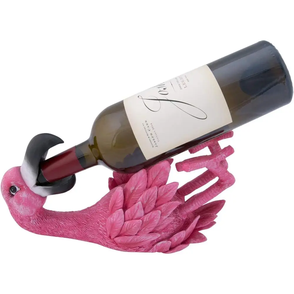 

Pink Flamingo Nautical Beach House Wine Bottle Holder, Tropical Coast Decorative Tabletop Rack Collectible