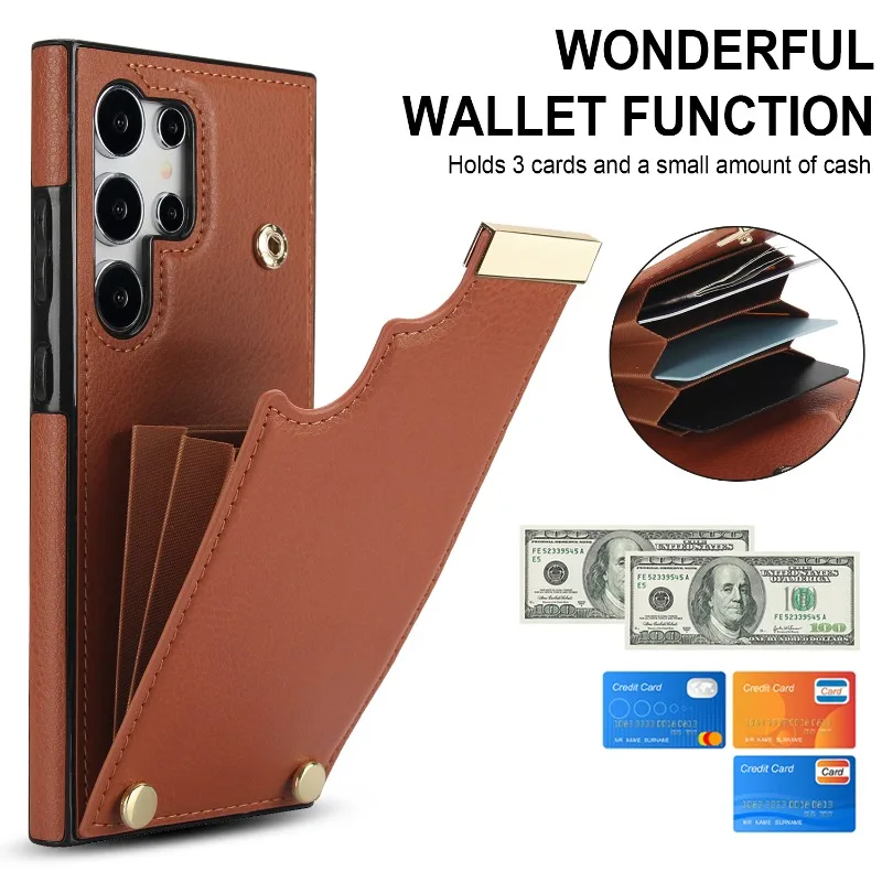 Organ Card Slot Leather Phone Case for Samsung Galaxy S21 S23 FE S24 S22 Ultra Plus A15 A54 A53 A52S A14 A13 Wallet Cover