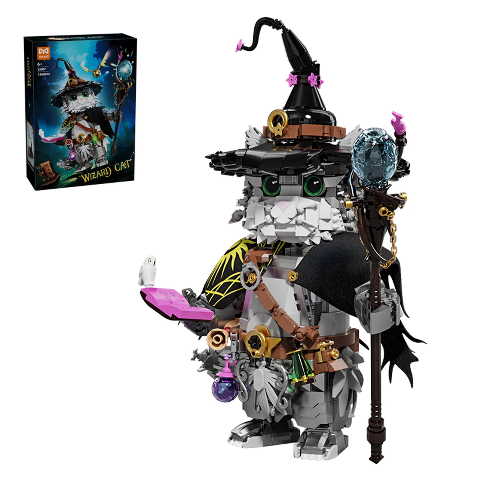 

33007 Wizard Cat Magic Animal Building Blocks 1458pcs Fantasy Creature Model for Kids & Adults