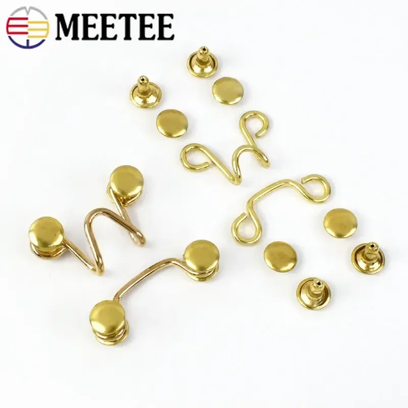 Meetee 10Sets 27X28/32X28mm Metal Garment Hooks Jeans Pants Adjust Belt Buckle Removable Rivet Button DIY Invisible Crochet Hook