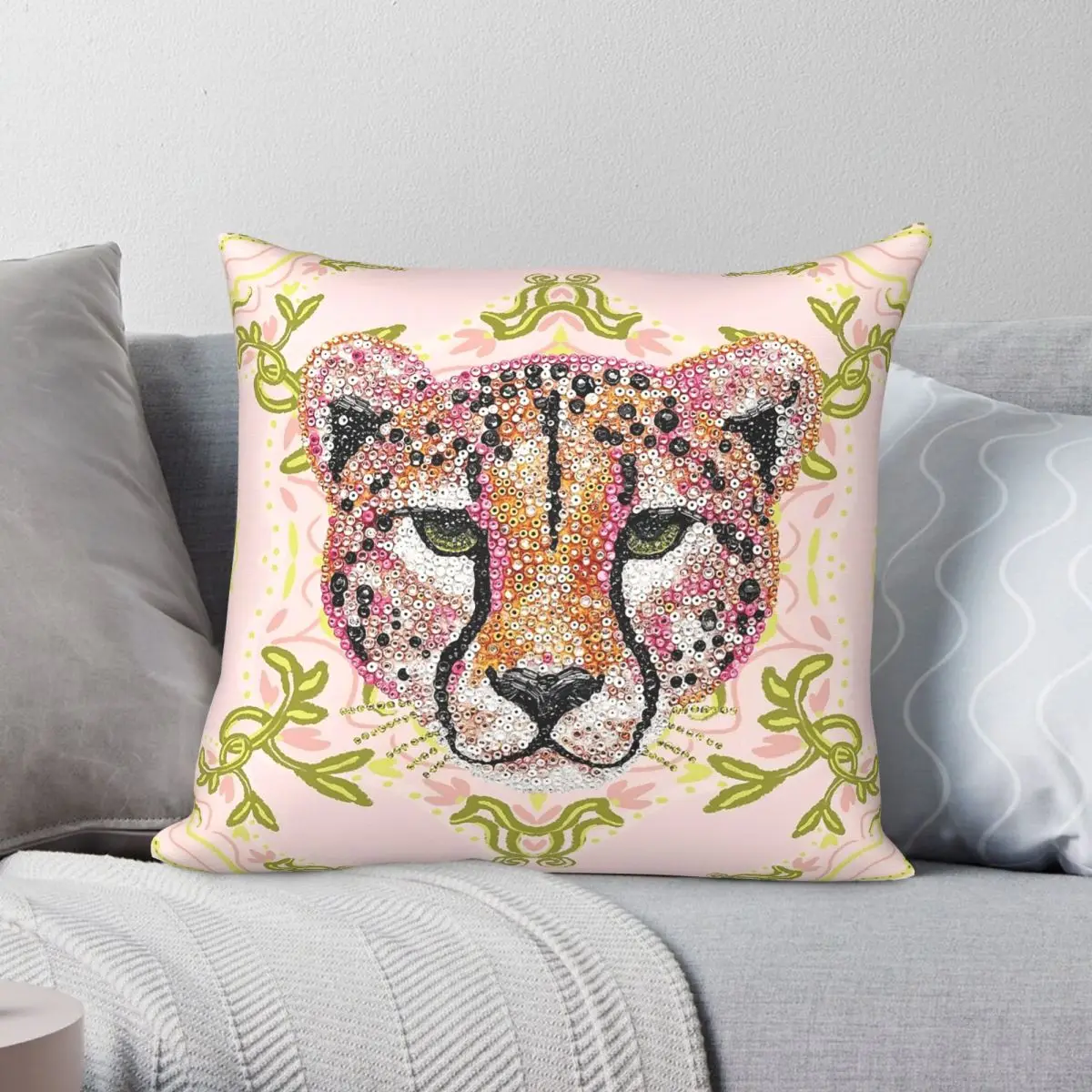 Pink Sequin Cheetah Preppy Pillowcase Polyester Linen Velvet Creative Zip Decor Pillow Case Sofa Cushion Cover 45x45
