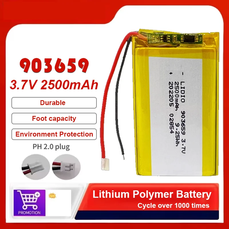 

903659 3.7V 2500mAh Li-Polymer Rechargeable Battery For GPS Bluetooth Speaker Tablet DIY Smart Device