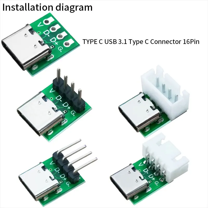 10/5/1Pcs TYPE C USB 3.1 Type C Connector 16 Pin Test PCB Board Plate Adapter Socket For Data Line Wire Cable Transfer