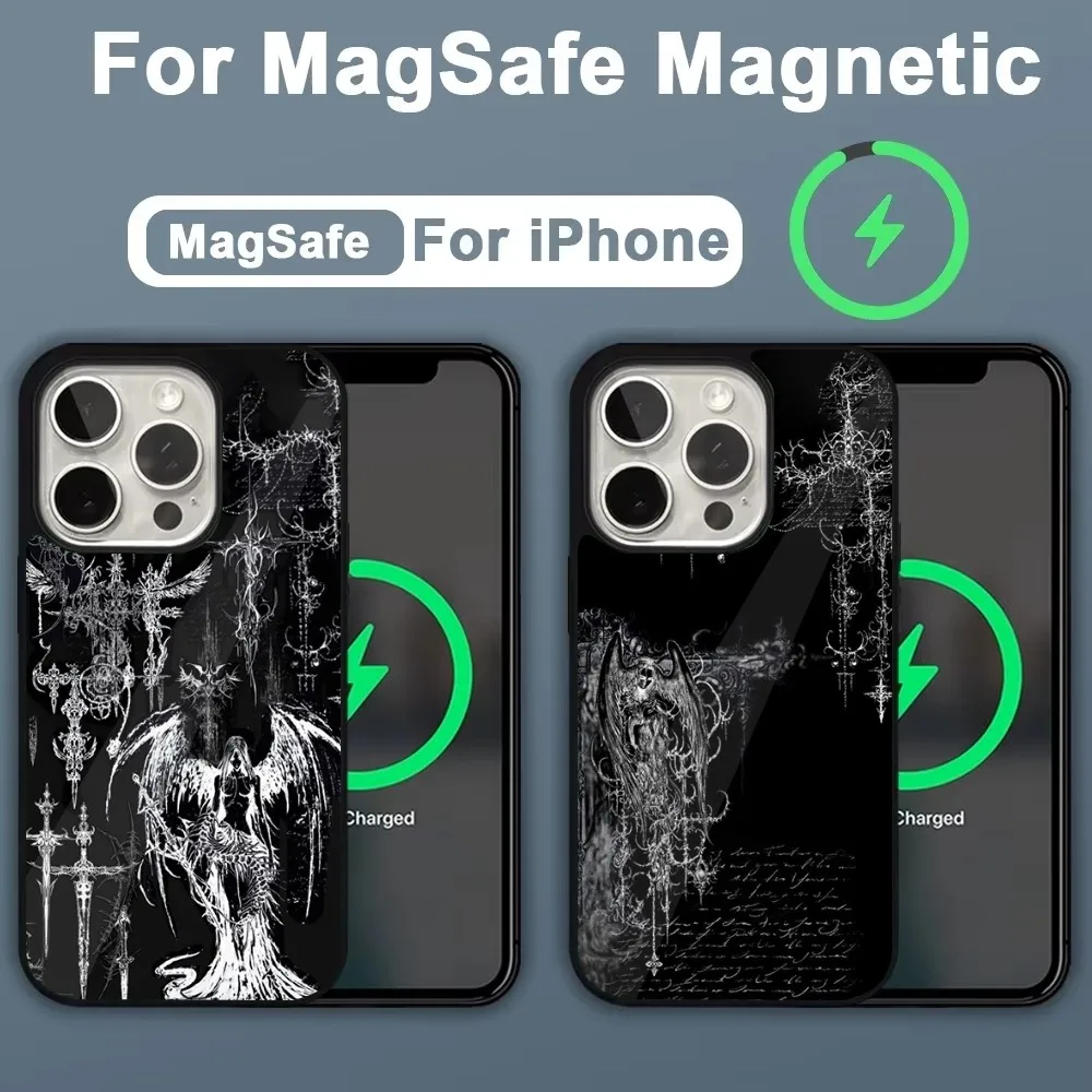 Cyber Sigil Cross line Phone Case For iPhone 16,15,14,13,12,11,Plus,Pro,Max,Mini Magsafe Magnetic Wireless Charging