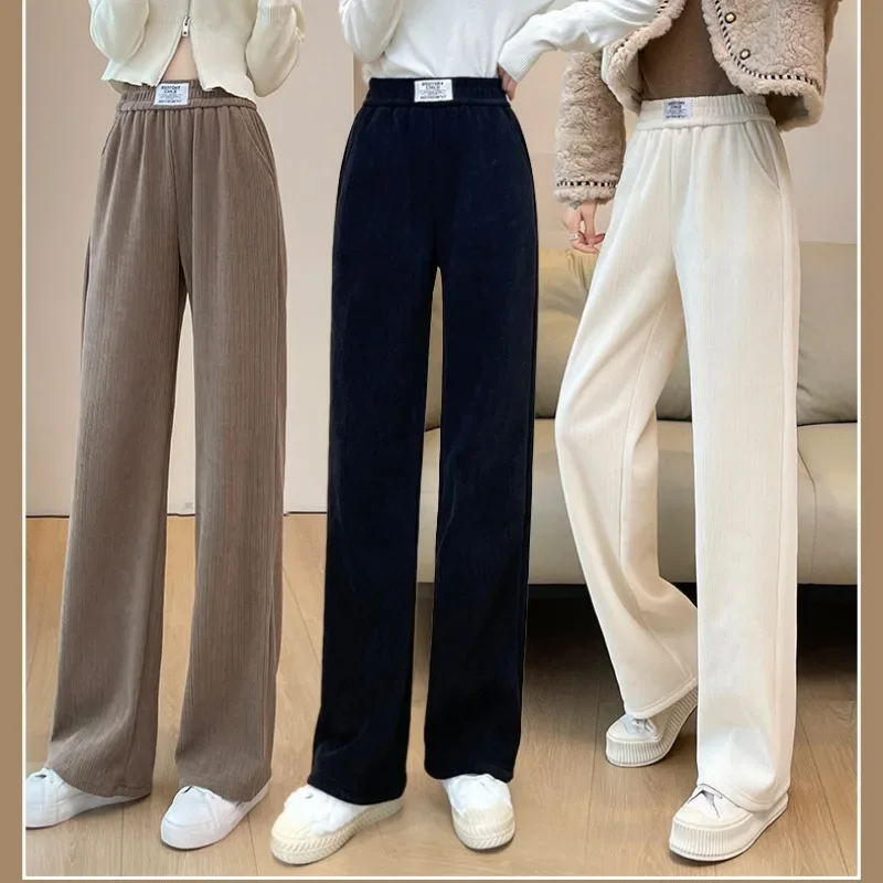 Vêtements à Jambes Larges pour Femme, Tendance, Simplicité, Solide, Taille Haute, Fin, Sourire, Mode All-Match, Fjr, Automne, Hiver