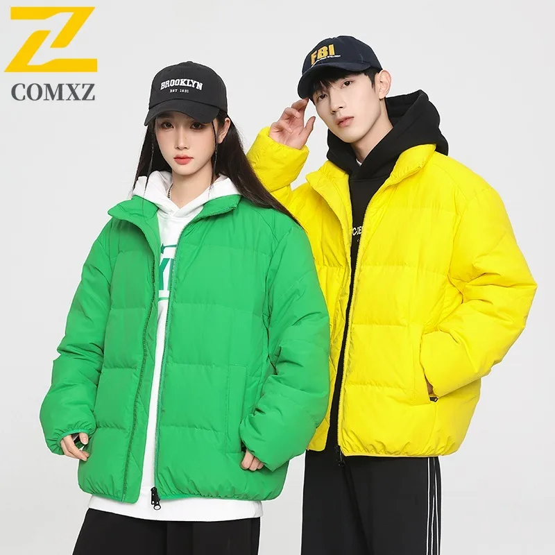 COMXZ Cotton Padded Jacket Solid Color High-End Winter Warm Cold-Resistant Snowy Padding Coat Travel Loose Trendy Men's Clothing