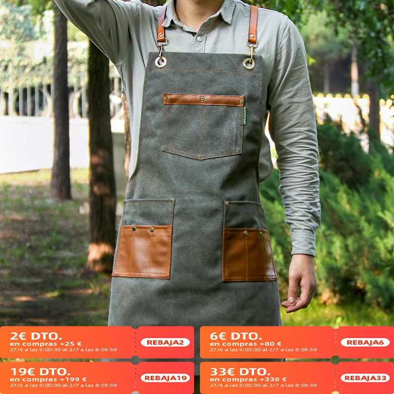 Delantales de cocina de lona para hombre y mujer, delantal de trabajo de Chef para parrilla, restaurante, Bar, tienda, cafés, uniforme de estudios de belleza para uñas
