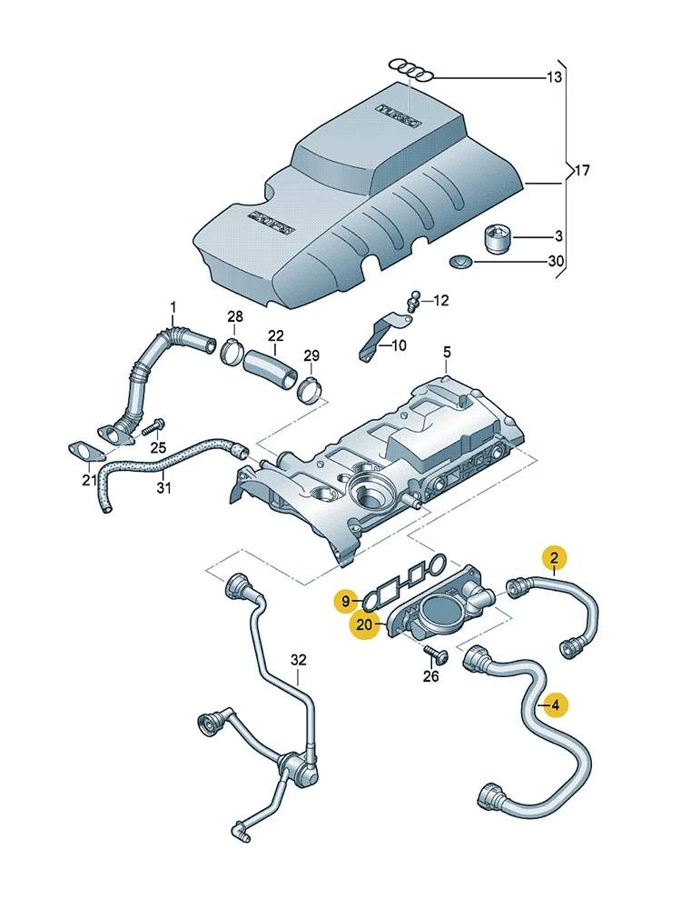 BOICY Crankcase Vent Valve Hose Kit for 2.0 Golf Passat Jetta Polo A1 A3 A4 A6 TT 06F129101N 06F103221E 06F103235 06F103483E