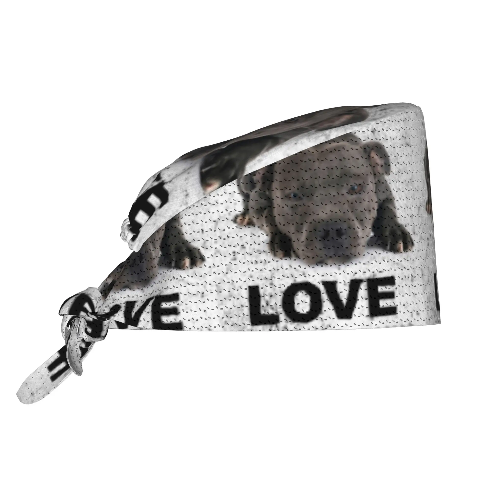 Cute Staffordshire Bull Terrier Dog Love Cleaning Working Cap Cool Unisex Animal Scrub Cap Surgicals Hat Nurse Scrubs Hat Nurse