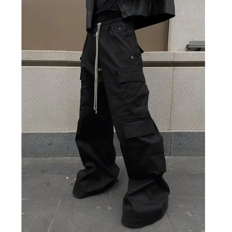 24FW New Rick Cargo Pants High Quality Men's Pants Solid Black  Trousers Hot Sale Casual Streetwear Loose Cargo RO Pants