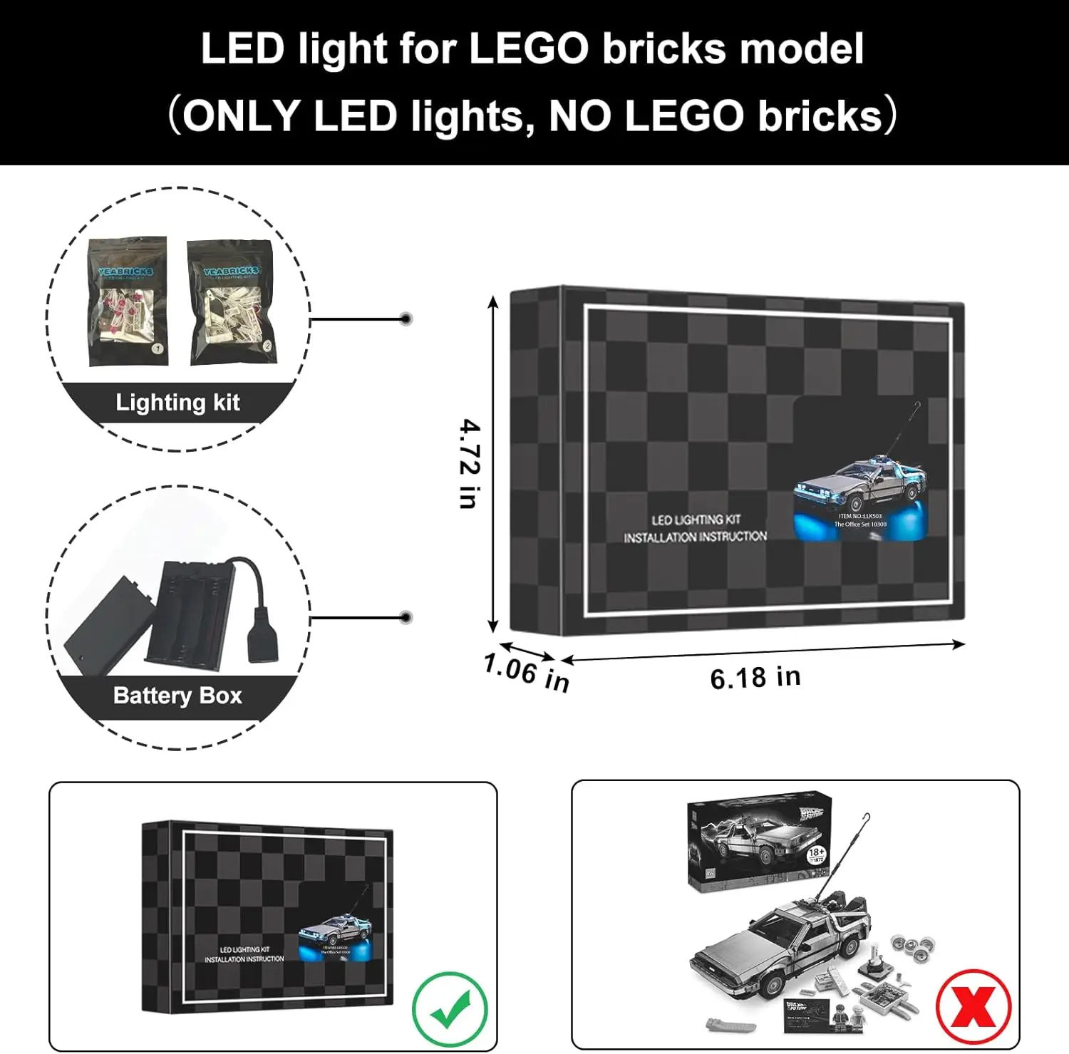 HPROSPER 5V LED Lighting (No Model) For LEGO 10300 Creator Expert Back to The Future Time Machine Light Up your Building Blocks