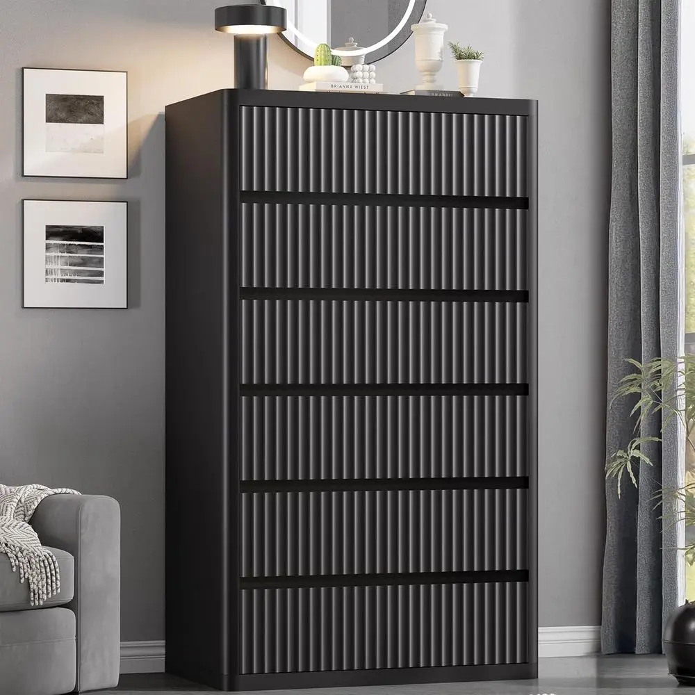 

56 High Bedroom or Living Room Storage Chest with Curved Profile Drawers and Wooden Handles