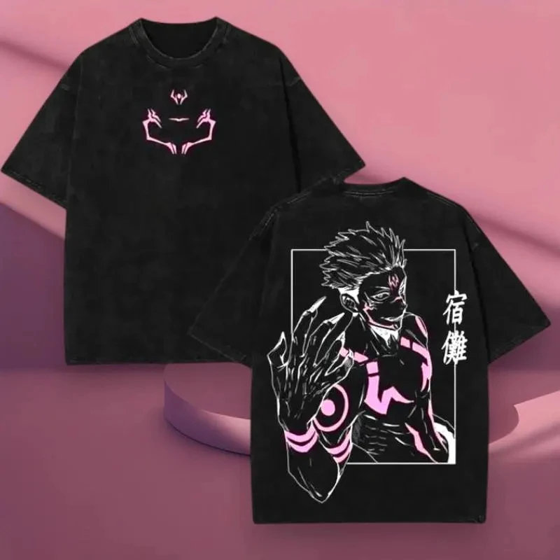 

Jujutsu Kaisen Sukuna Graphic Tee Oversized Vintage Washed Anime Manga Shirt