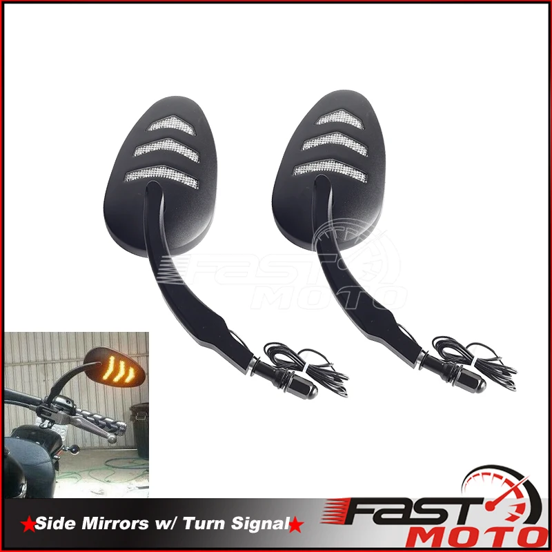 

Motorcycle Side 8mm Rearview Mirror With LED Turn Signal Flasher Mirrors Universal For Harley Road King Sportster Softail Dyna