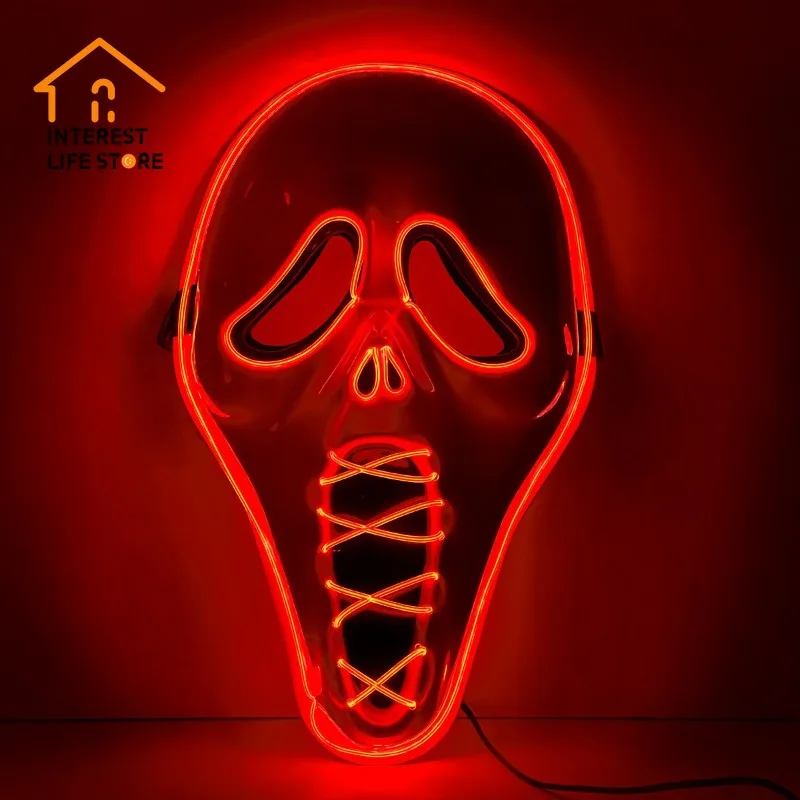 

New Halloween Emit Light Scream Ghostface Mask Horror Full Head Mask Prank Cosplay Costume Scary Movie Home Decor Party Supplies