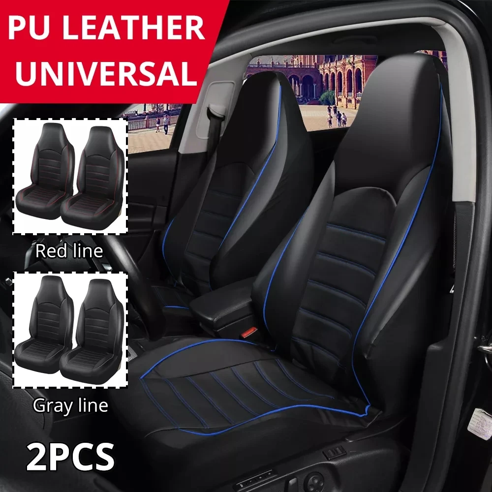 AUTOYOUTH Classic Universal PU Leather Car Front Seat Covers High Back Bucket Seat Cover For Most Cars, Trucks, SUVS, or Vans