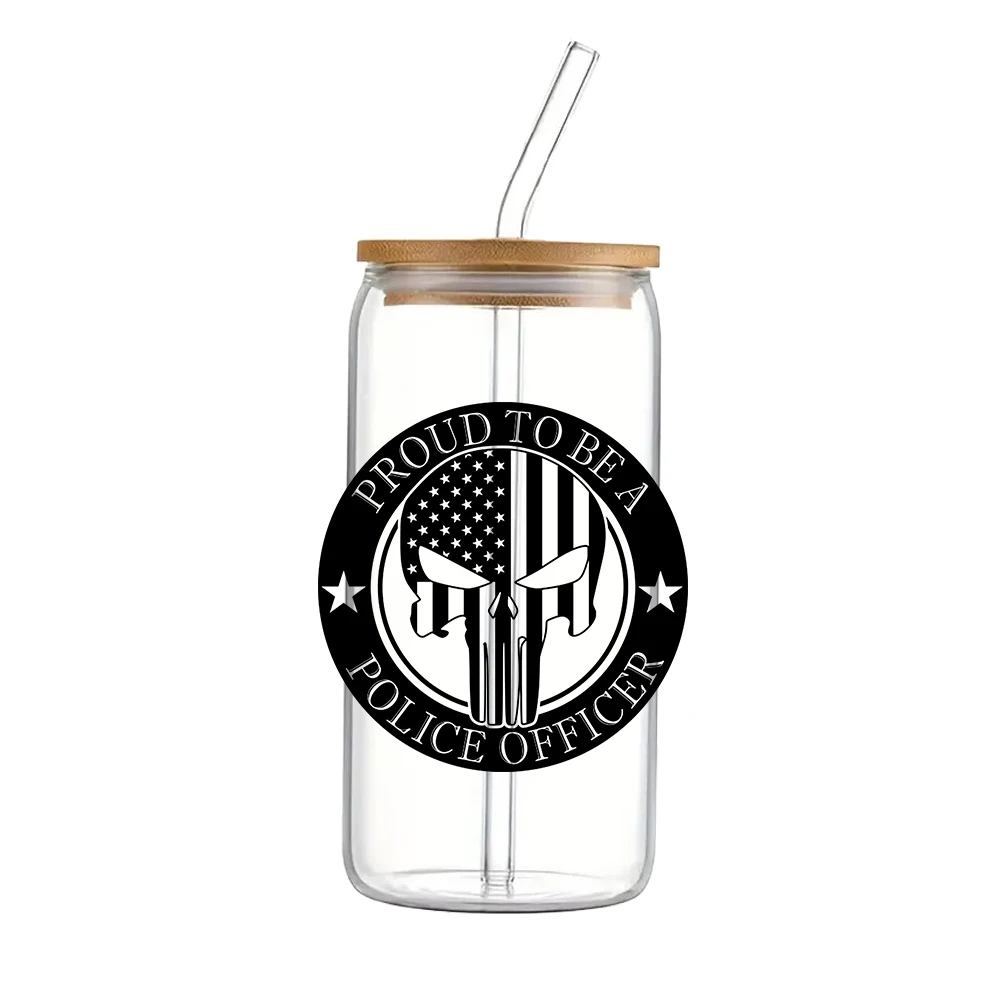 11x11cm primeiros responders policiais à prova d'água uv dtf copo envoltório para vidro libbey de 16oz pode adesivo de transferência diy