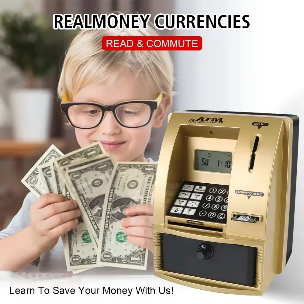 

High Simulation Children's Password Piggy Bank Electronic Piggy Bank Automatic Banknote Storage ATM Bank Safe Birthday Gift