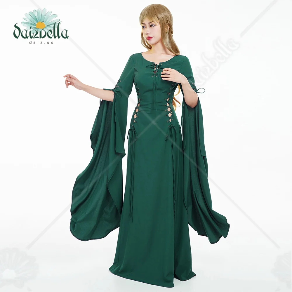 DAIZBELLA Women\'s Medieval Renaissance Dress Lace-up Vintage Wedding Dress with Long Trailing Sleeves Cosplay Costume