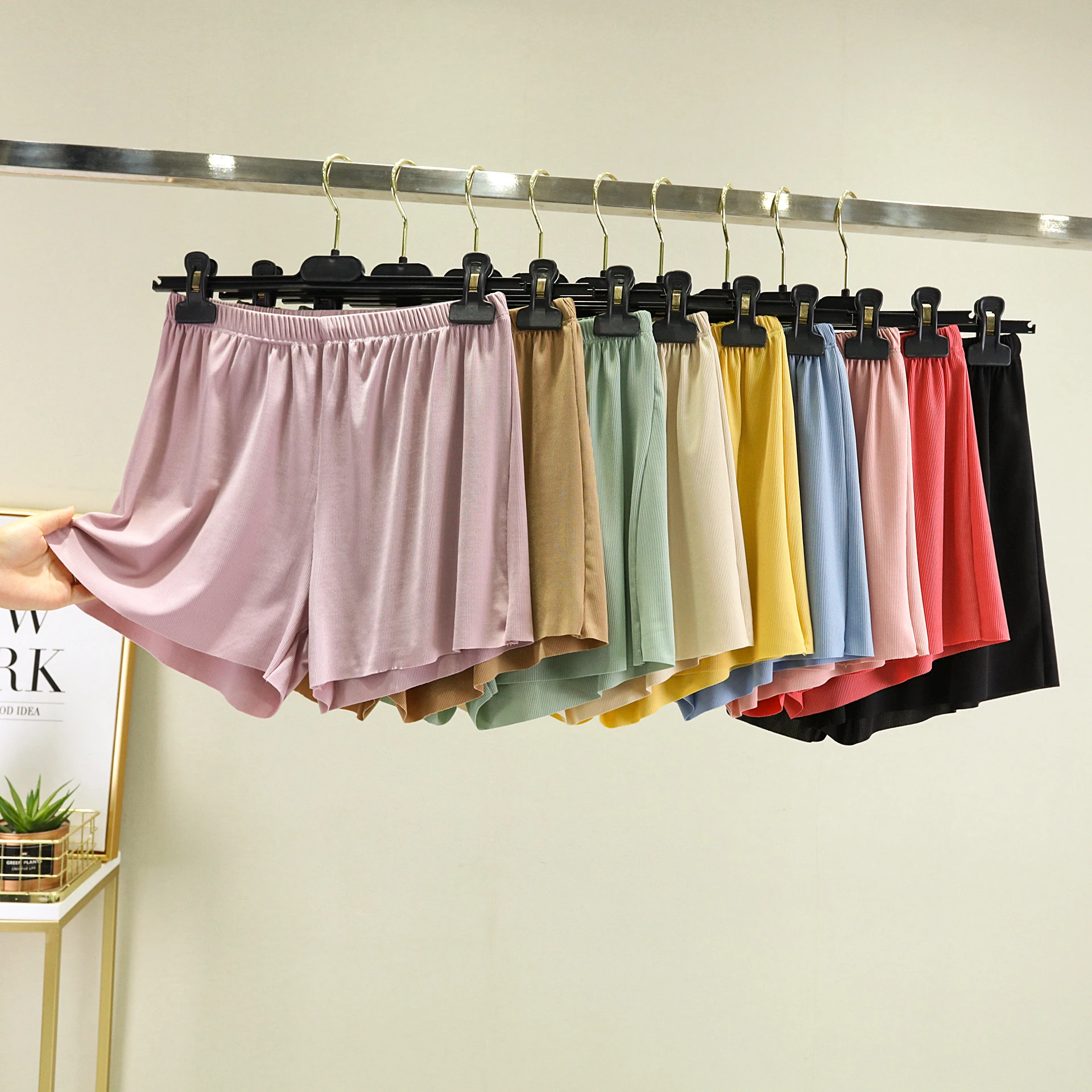 Casual High Waist Thin Ice Silk Shorts Women's Loose plus Size Home Sleepwear Wide Leg Pants Summer Heat Shorts