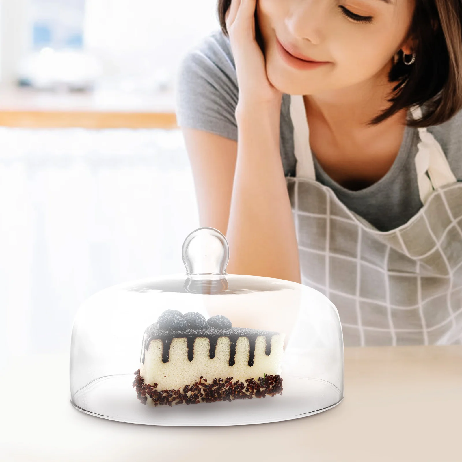 غطاء كعكة زجاجي شفاف، واقي طعام عملي، قوي، مقاوم للاهتراء، آمن، مادة صحية، غطاء كعكة زجاجي #3