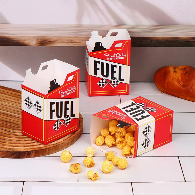 

12/24Pcs Race Car Fuel Can Treat Popcorn Boxes Kids Motocross Racing Birthday Racing Theme Party Decorations Supplies