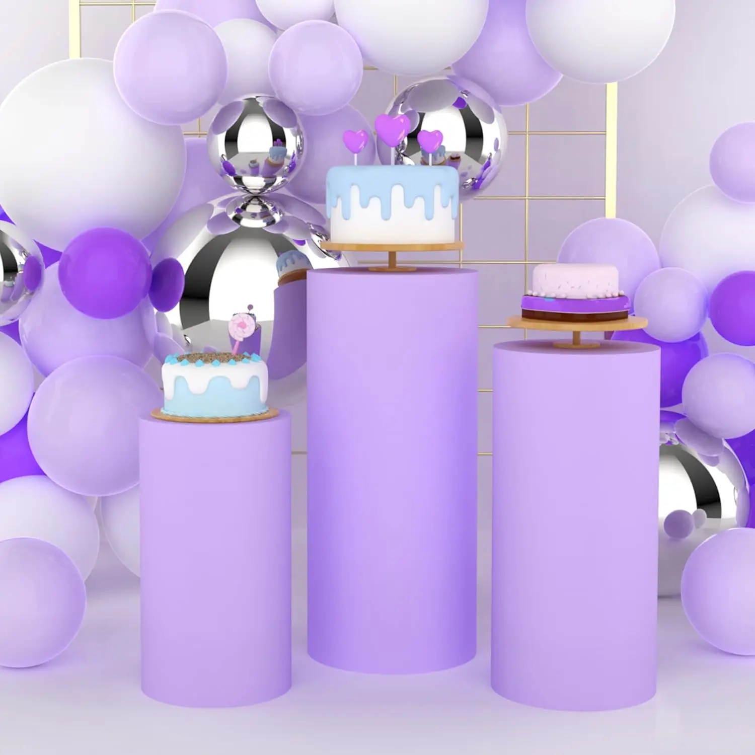 

Фиолетовый чехол-цилиндр Yeele для стола, фон для декора на день рождения, свадьбу, вечеринку, на заказ, 1/3/5 шт., эластичные чехлы для десертного стола