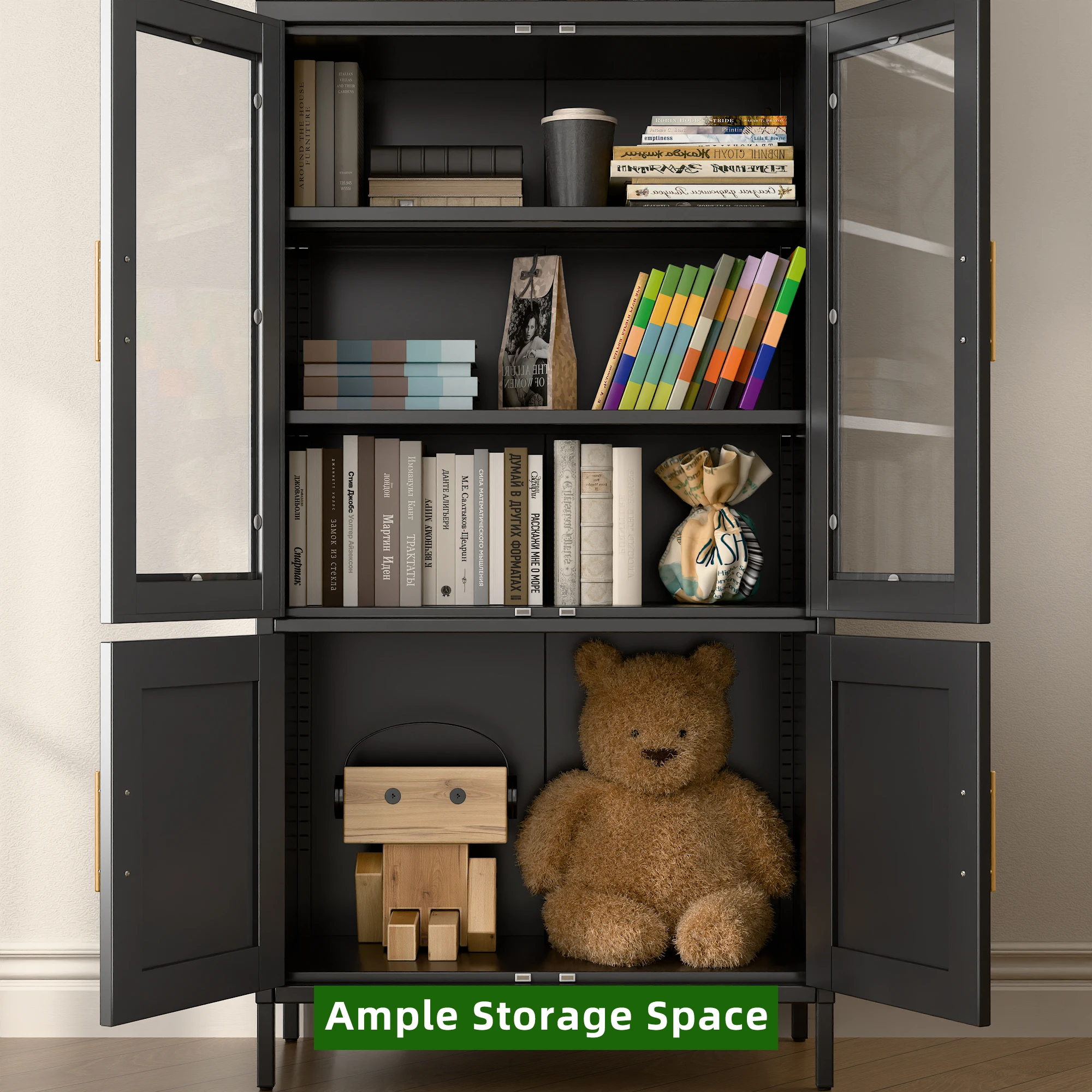 73-дюймовый арочный кухонный шкаф для хранения кладовой с дверцами/полками, черный арочный книжный шкаф, витрина для домашнего офиса, бара, жизни