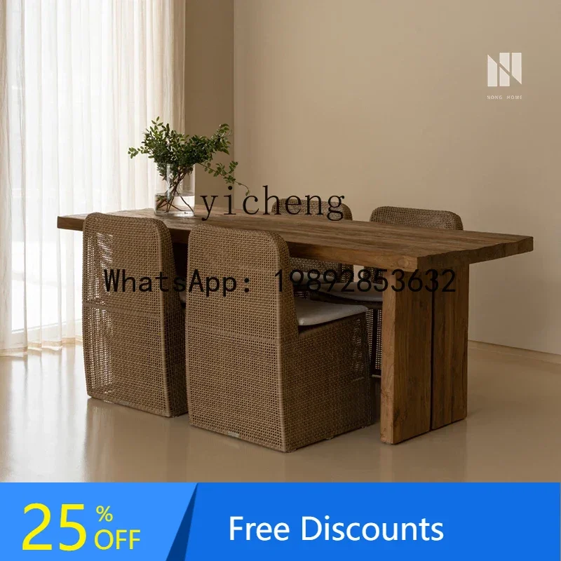 

retro wabi-sabi wind old log large board table solid wood dining table home