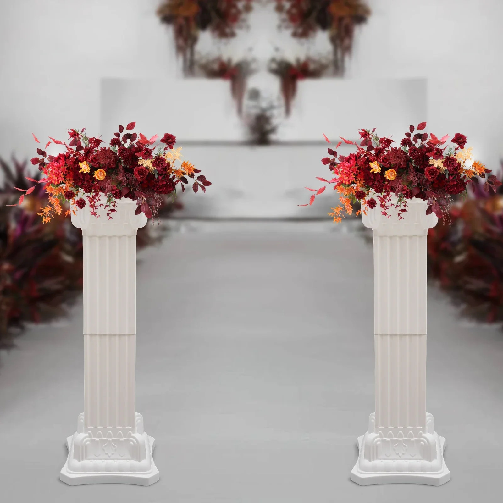 

Pair of White Plastic Roman Pillars with Stripes for Wedding Party Garden Patio Decoration Columns