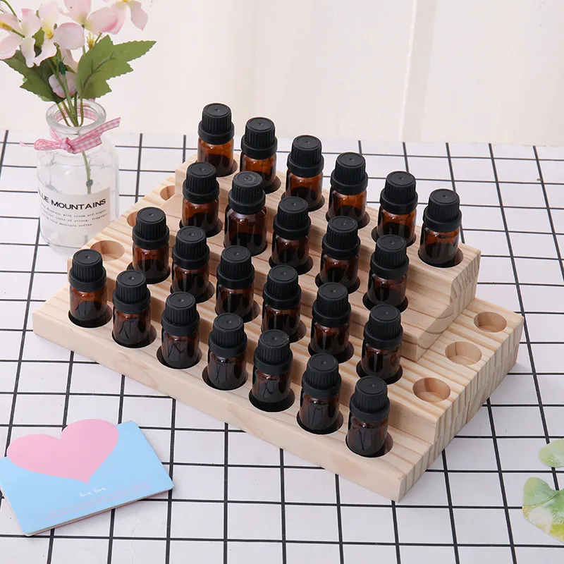 Desktop Storage Rack Stepped 4-Layer Natural Wooden Essential Oil Storage Shelf Organizer Display Stand for Holding 5/10/15/20ml