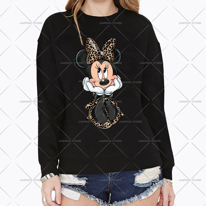 Neue Minnie Maus Leopard Print Patches für Kleidung Disney Wärme Vinyl Transfer für Frau Kleidung Luxus Bügeln Aufkleber Applique