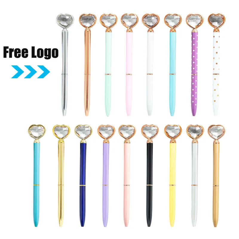 

Металлическая ручка с бриллиантами и логотипом в форме сердца, офис, отель, рекламная подарочная ручка, индивидуальный логотип, выгравированное имя, поворотная шариковая ручка