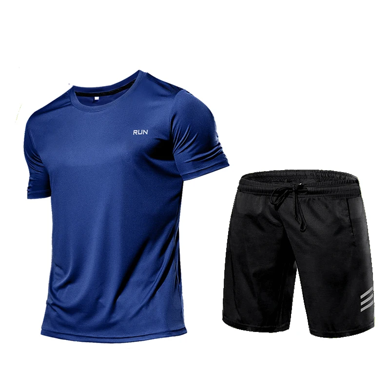 100% Polyester T-Shirts Sports Suit Quick Dry Lightweight Pants Running Athletic Wear Summer Short Sleeve Shorts 2 Pieces Set