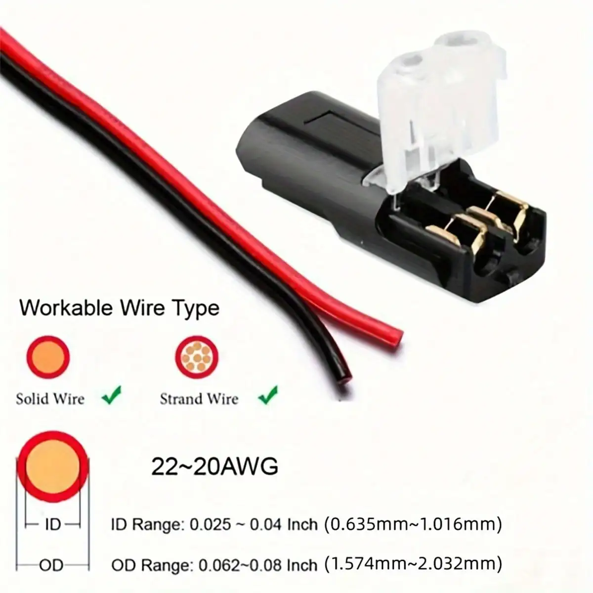 12pcs/60pcs Dual-Wire Insertion Connector, 2-Pin 2-Port, PVC Insulated, Copper Contact Material, Quick Connect Terminal, No-Load Power Mode, With Locking Clip, For LED Wire Connection In Automotive An image 3