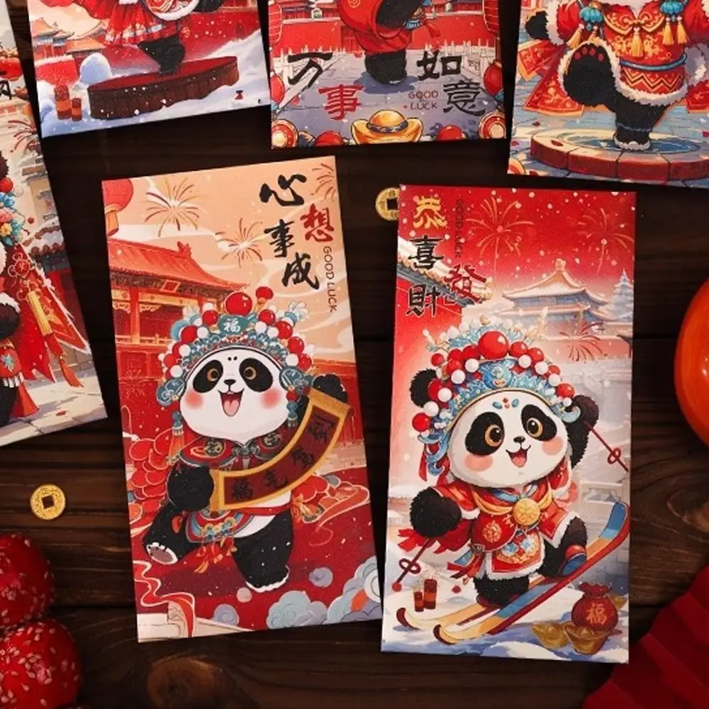 6pcs Cute New Year Panda Red Envelopes Chinese Style Hongbao Children Money Pocket Blessing Traditional Lucky Money Packets