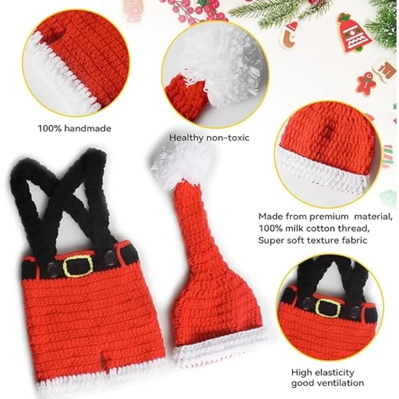 2Pcs Baby Photography Props Christmas Cap Newborn Crochet Santa Claus Outfits Baby First Christmas Photo Props ropa bebe niña