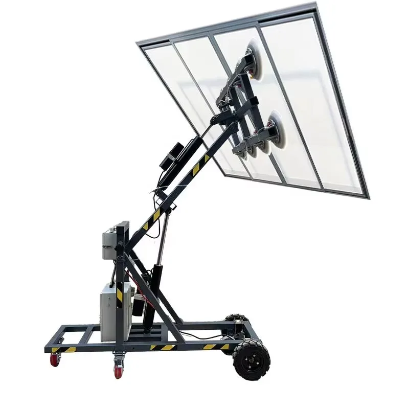 Electric Glass Suction Cup Trolley with Lifting Mechanism, Hand-Pushed Vehicle for Large Indoor Glass Installation