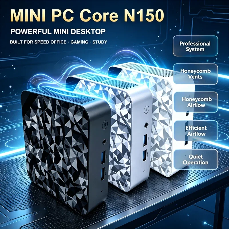 Mini PC Intel N150 16GB RAM Large SSD 4K WiFi6 BT5.2 Multiple Appearance Options For Study Studio Entertainment Work Win 11