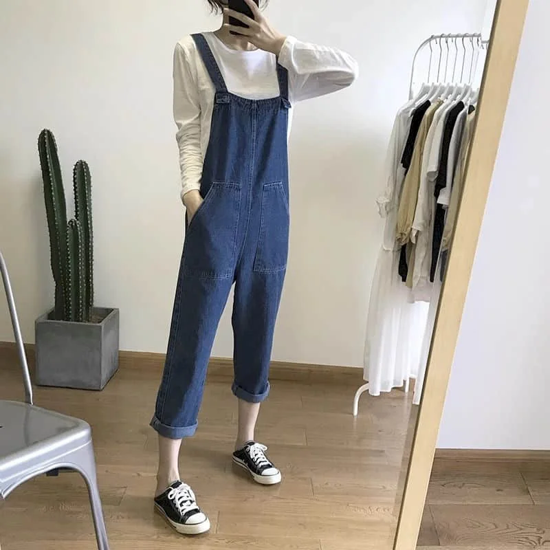 

Denim Jumpsuits Women Straight Pants Loose Overalls for Women Clothes Korean Style Vintage Playsuits Casual Minimalist Trousers