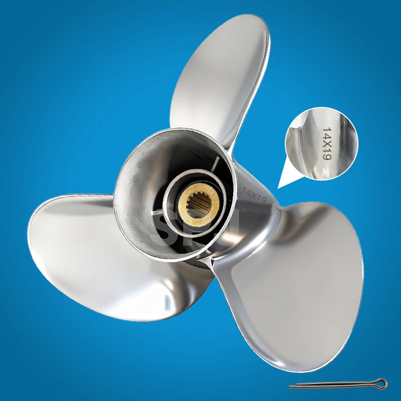 

Левосторонний винт из нержавеющей стали 14*19 для морских двигателей, OEM 58200-87D11-019, для лодочных моторов 60-130 л.с.