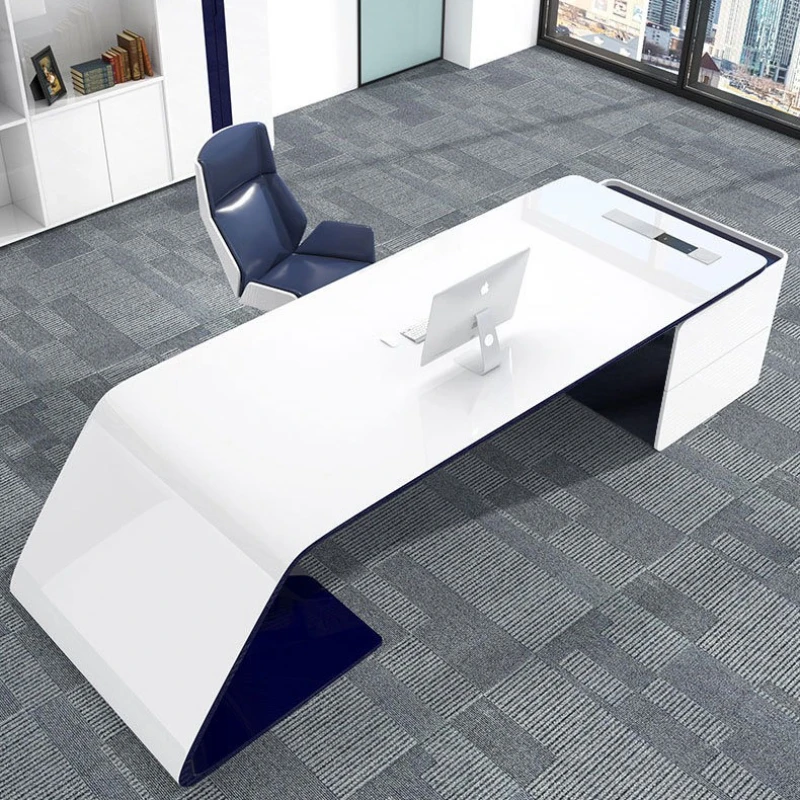 Fashionable White Office Desk Painted Manager Supervisor President Office Desk Irregular Shape Office Furniture Meja Kantor XYOD