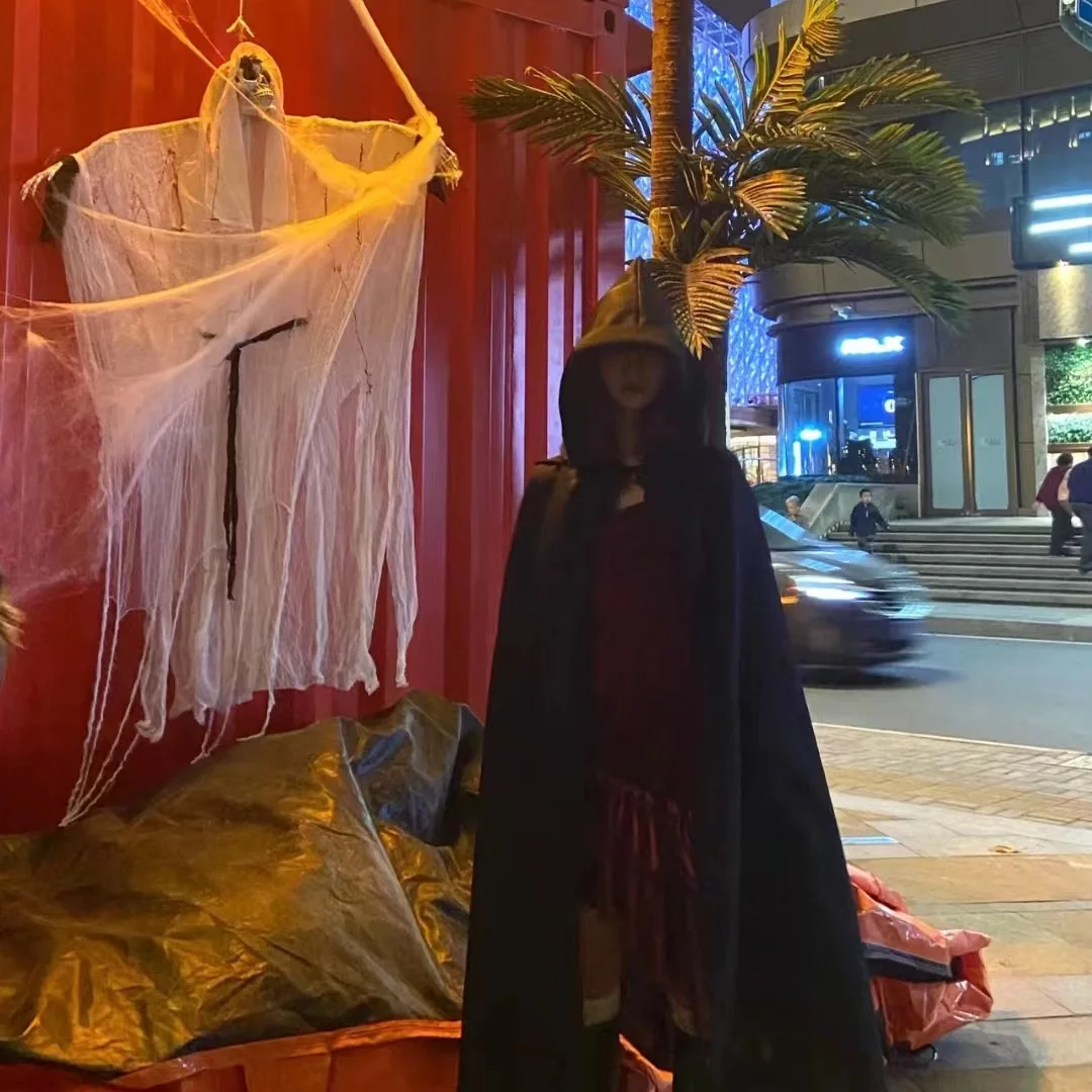 Costume d'Halloween Everak à Capuche pour Adulte et Enfant, Ensemble Créatif, Noir, Vampire, Sorcière, Mort