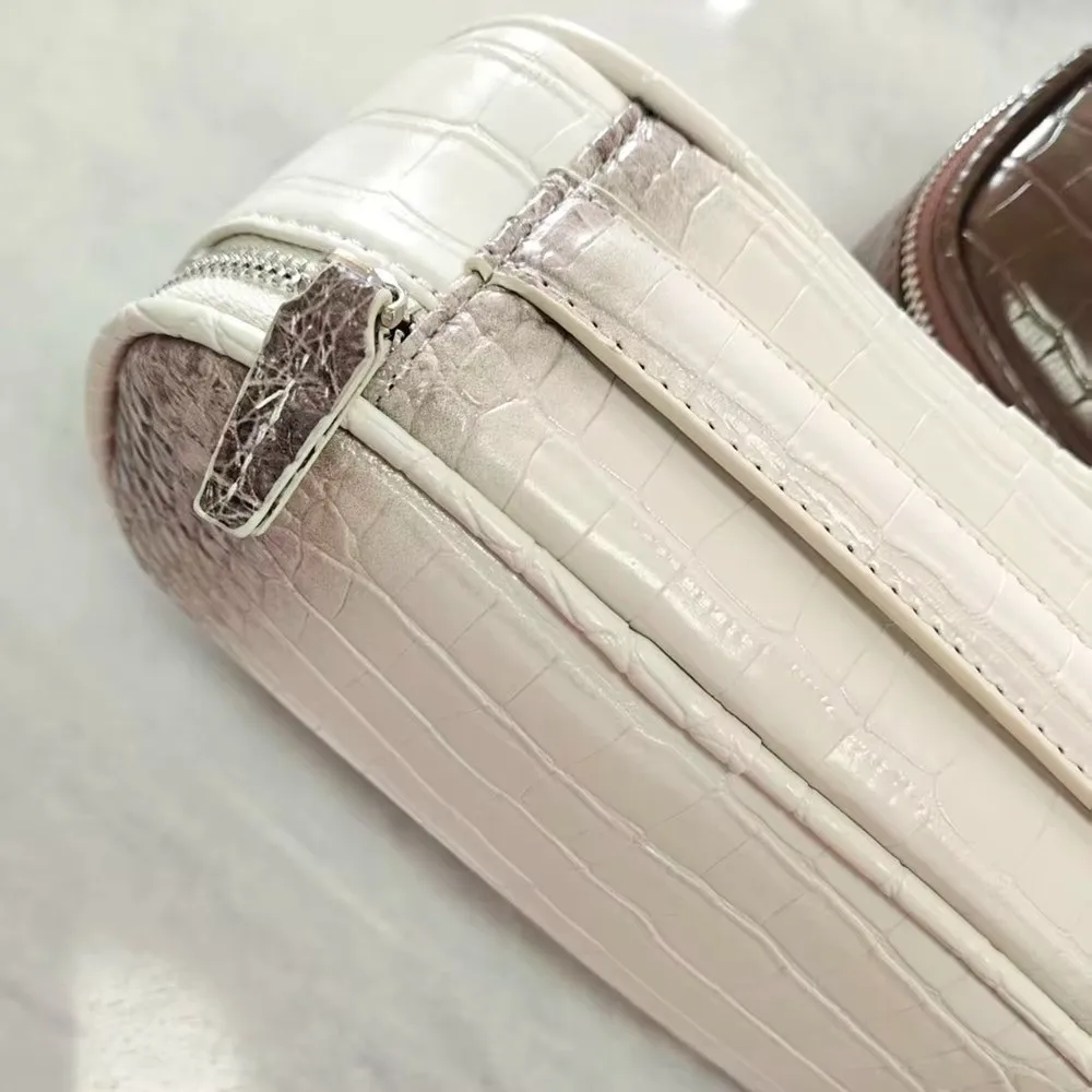 Fashion PU Leather Makeup Bag Crocodile Texture Zip Closure Travel Organizer with Handle Storage Pouch for Women and Men