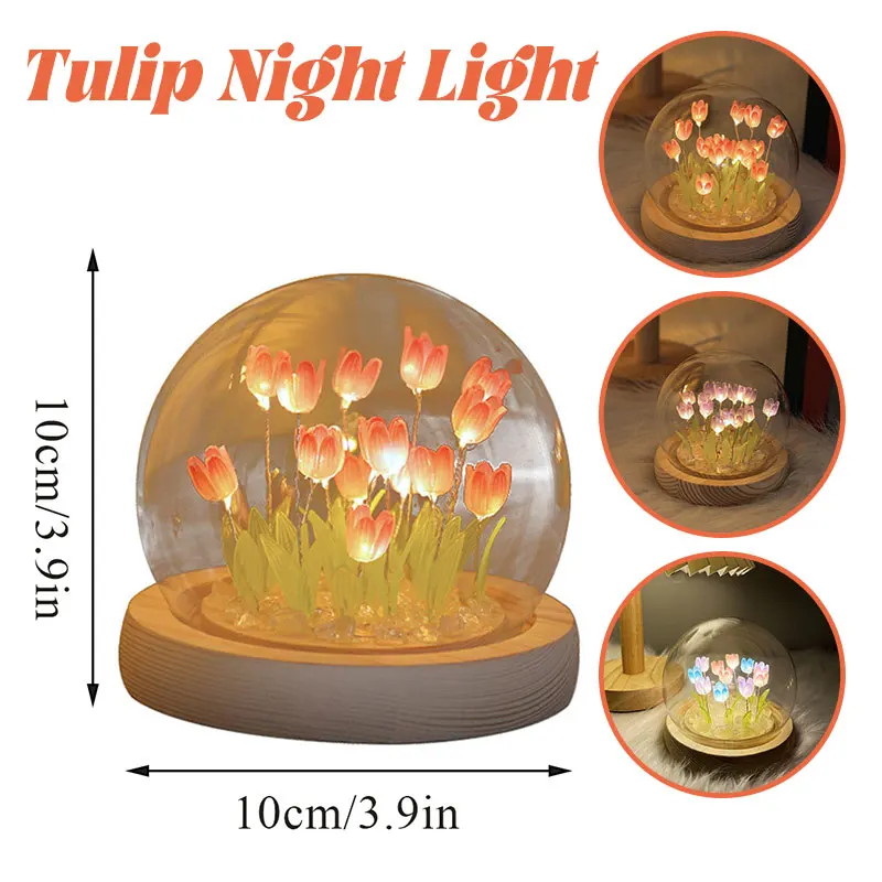 

Tulip Night Light Fairy Pink Battery Operated Tulip Flower Table Lamp DIY Simulation Tulip LED Nightlight Handmade Bedside Light