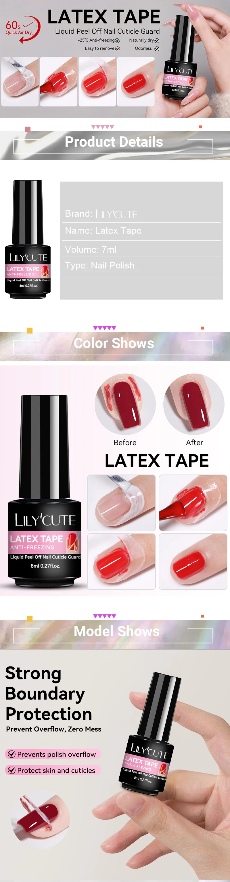 LILYCUTE 8 ml Frostschutz-Nagelkanten-Latexband, Gelpoliermittel, abziehbar, flüssiger Nagelhautschutz, Kleber, Nagel- und Fingerschutz – Detail 1