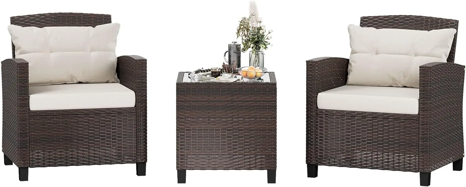 

Shintenchi 3 Pieces Patio Furniture Set 3 Pieces PE Rattan Wicker Chairs with Table Outdoor Furniture for Backyard/Garden/Poolsi