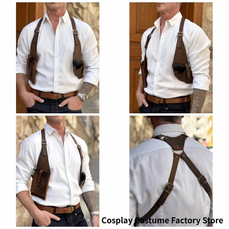 Bolso de Pecho de Cuero Vintage Steampunk, Funda de Vaquero del Oeste Salvaje Medieval, Disfraz de Tirador, Bolso de Cintura Portátil para Pistola 2026